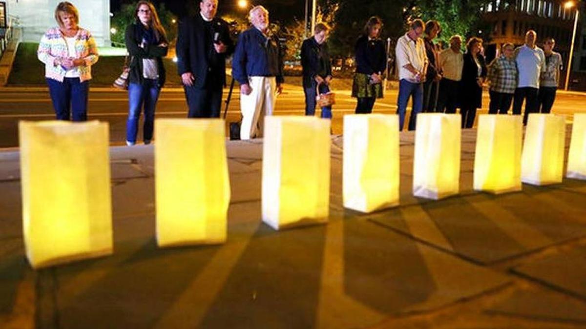 Mourners in Roanoke, Va. gathered in front of Greene Memorial United Methodist Church on Monday to pray for and show solidarity with victims of the country’s worst mass shooting Sunday at an oudoor music festival in Las Vegas.