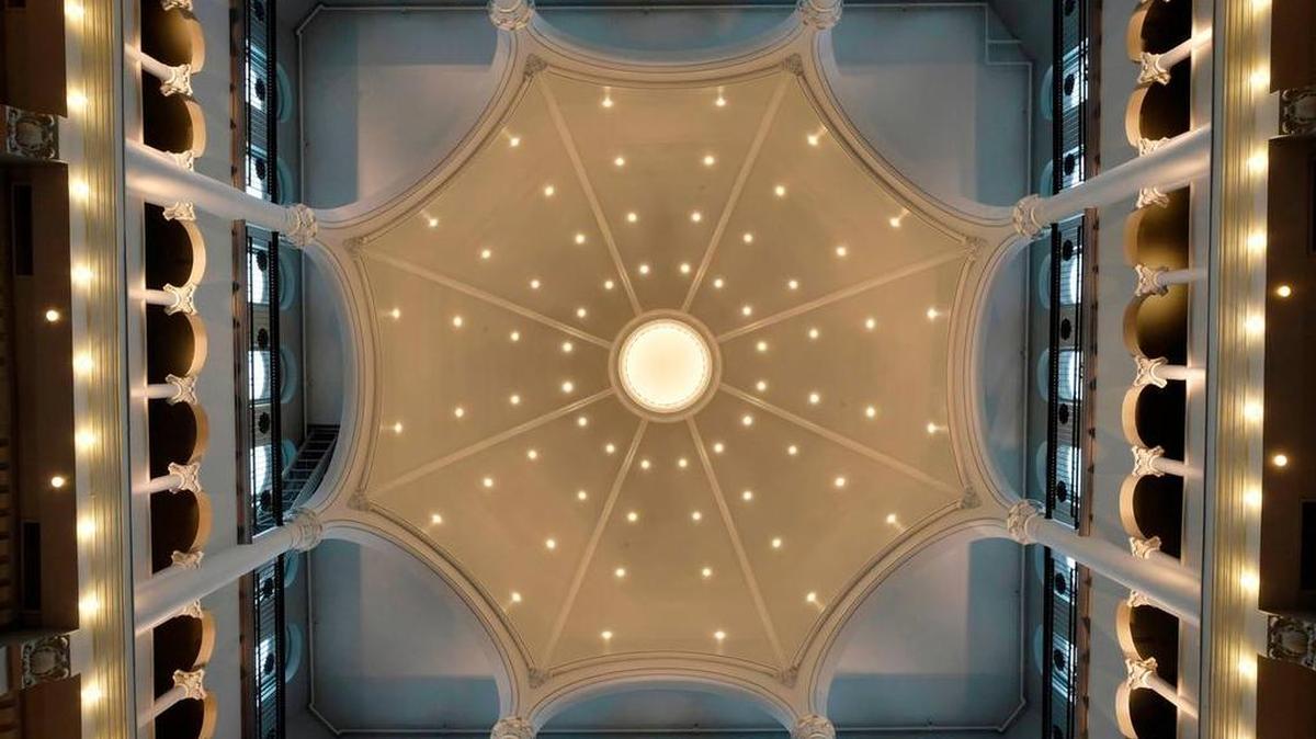 The restored dome of the circa 1899 old Fayette County Courthouse is part of a $32 million renovation.