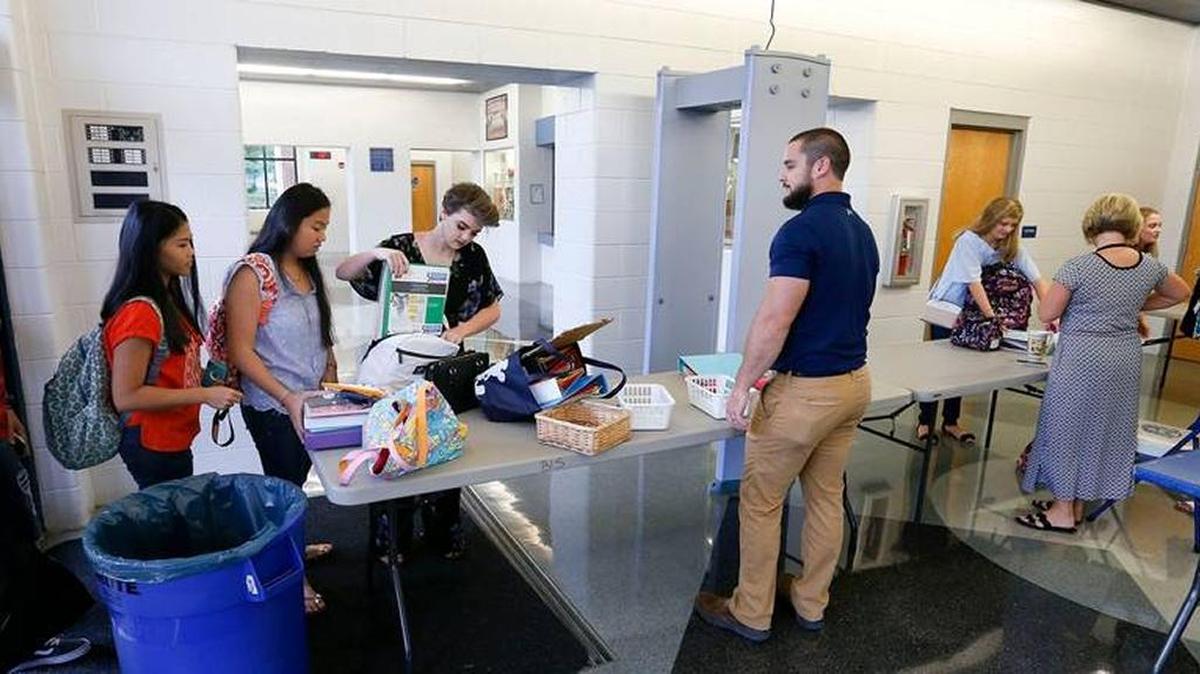 Students at Barbourville High School went through metal detectors Aug 3, the first day of school.