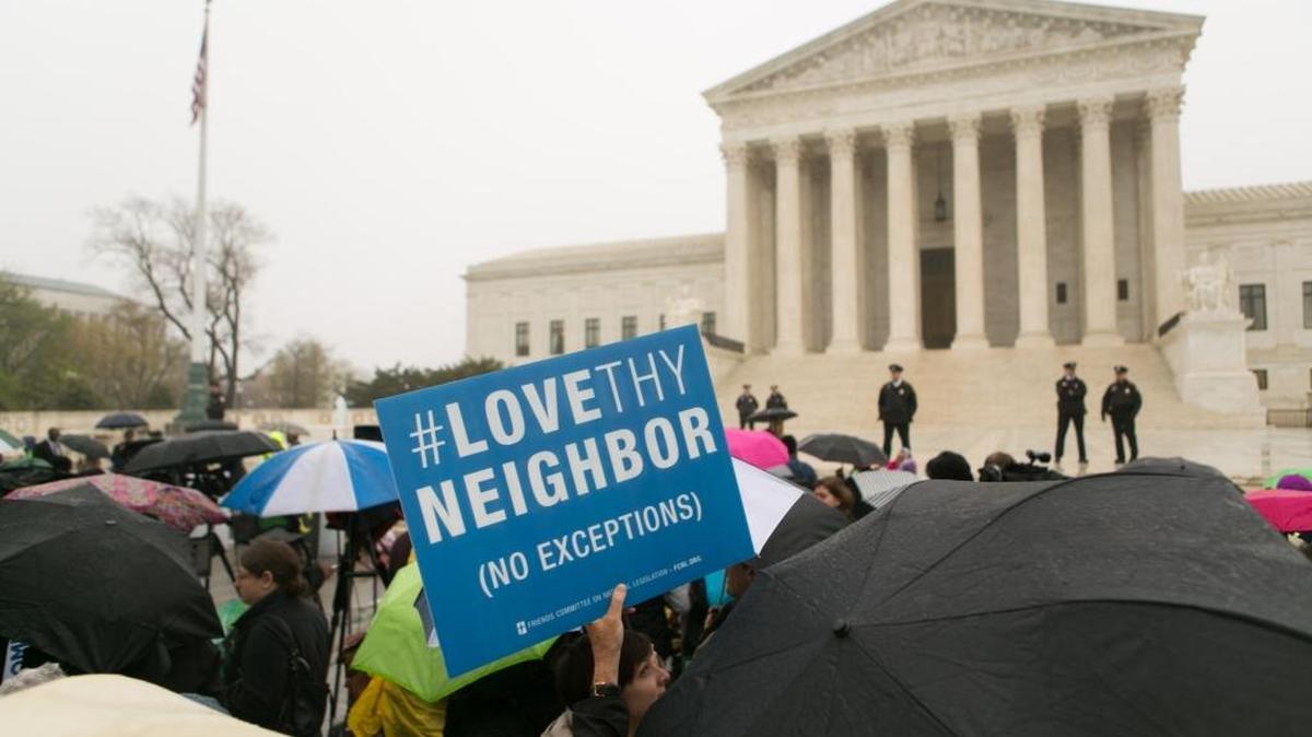 Protesters gathered in April outside the Supreme Court building to protest President Donald Trump’s travel ban, which restricts entry into the United States from several predominantly Muslims nations. A version of the ban was approved by the court last week.