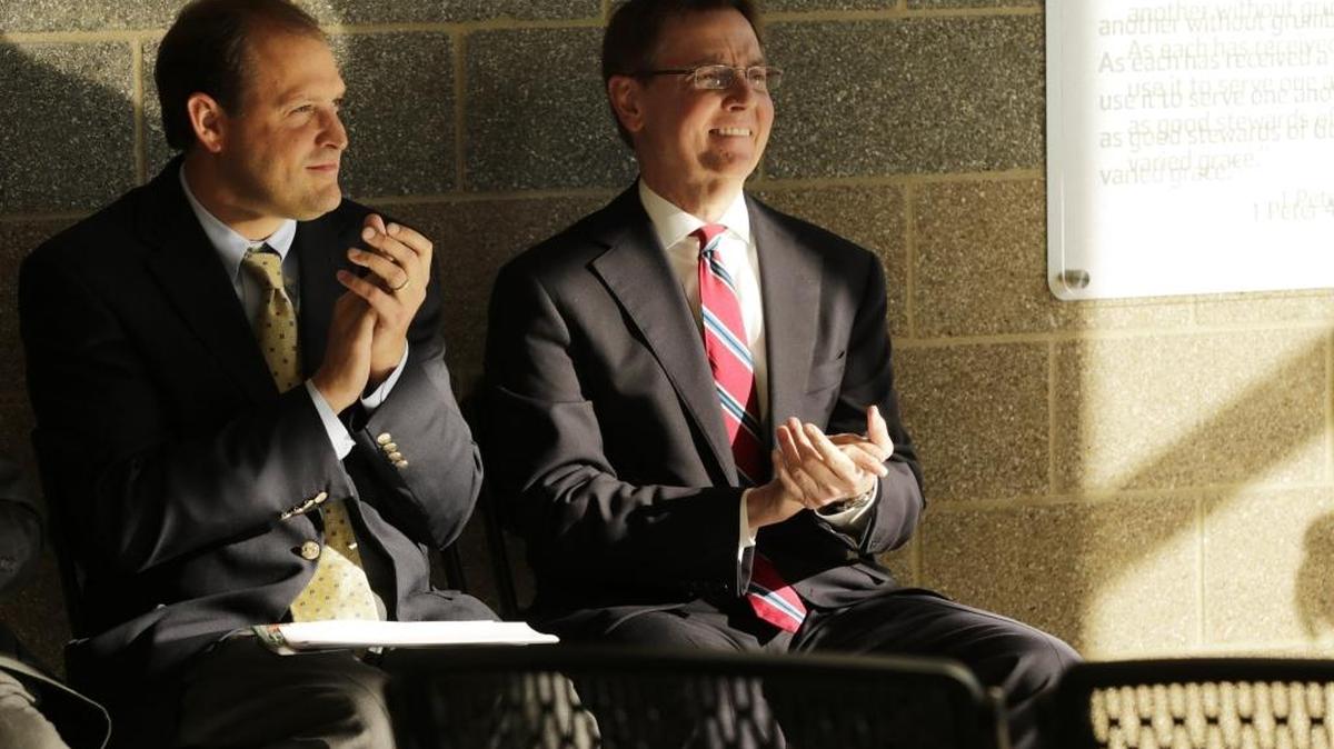 US Rep. Andy Barr, R-Lexington and Lexington mayor Jim Gray were speakers during a ribbon cutting ceremony for the Whitaker YMCA at Hamburg Place in Lexington, Ky, on Oct. 24, 2016. Gray has announced he is running for the Democratic nomination to challenge Barr next fall.