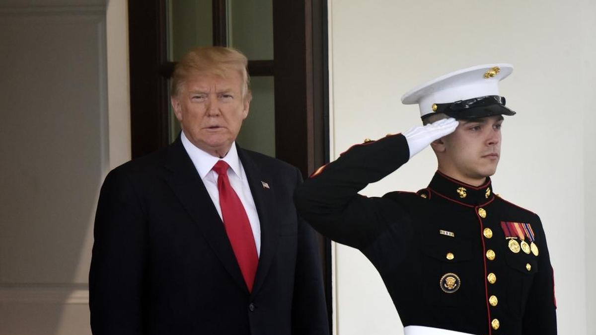 U.S President Donald Trump waited to greet the Prime Minister Erna Solberg of Norway at the White House on Thursday.