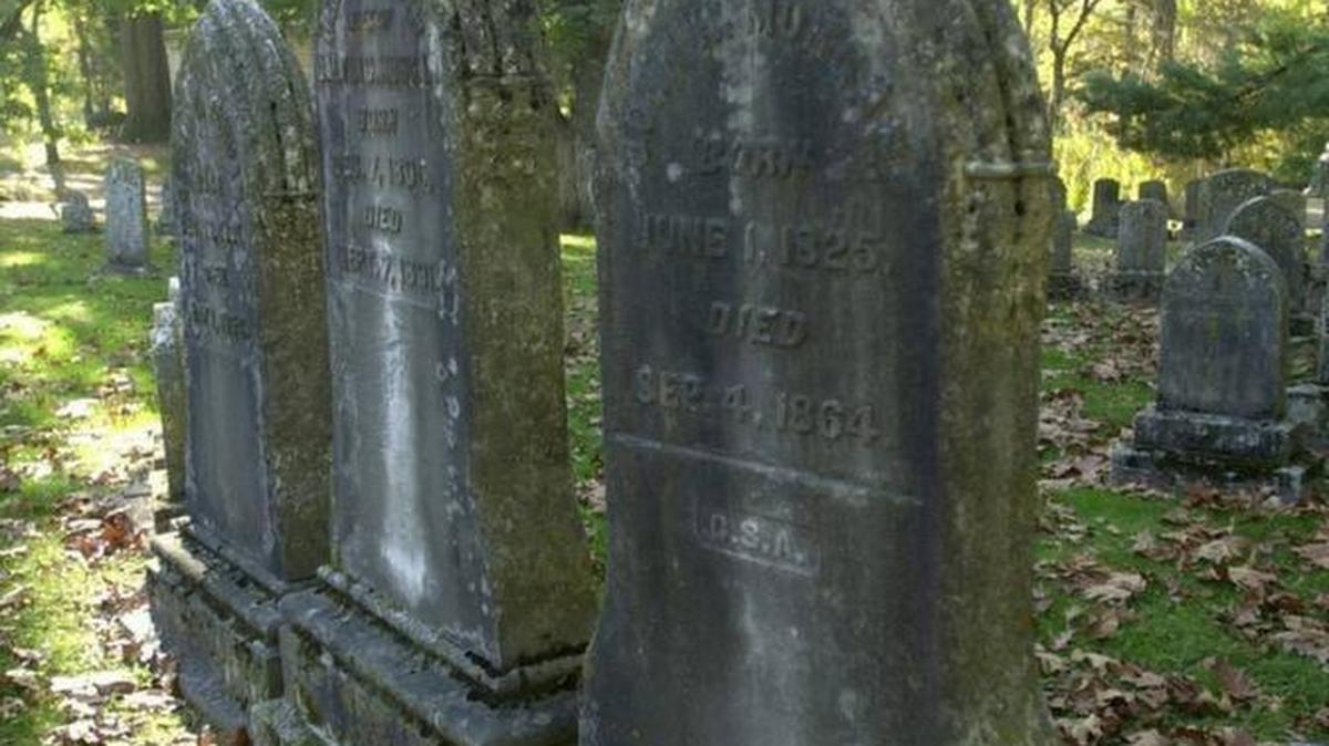 Grave stone, right, of Gen. John Hunt Morgan in The Lexington Cemetery