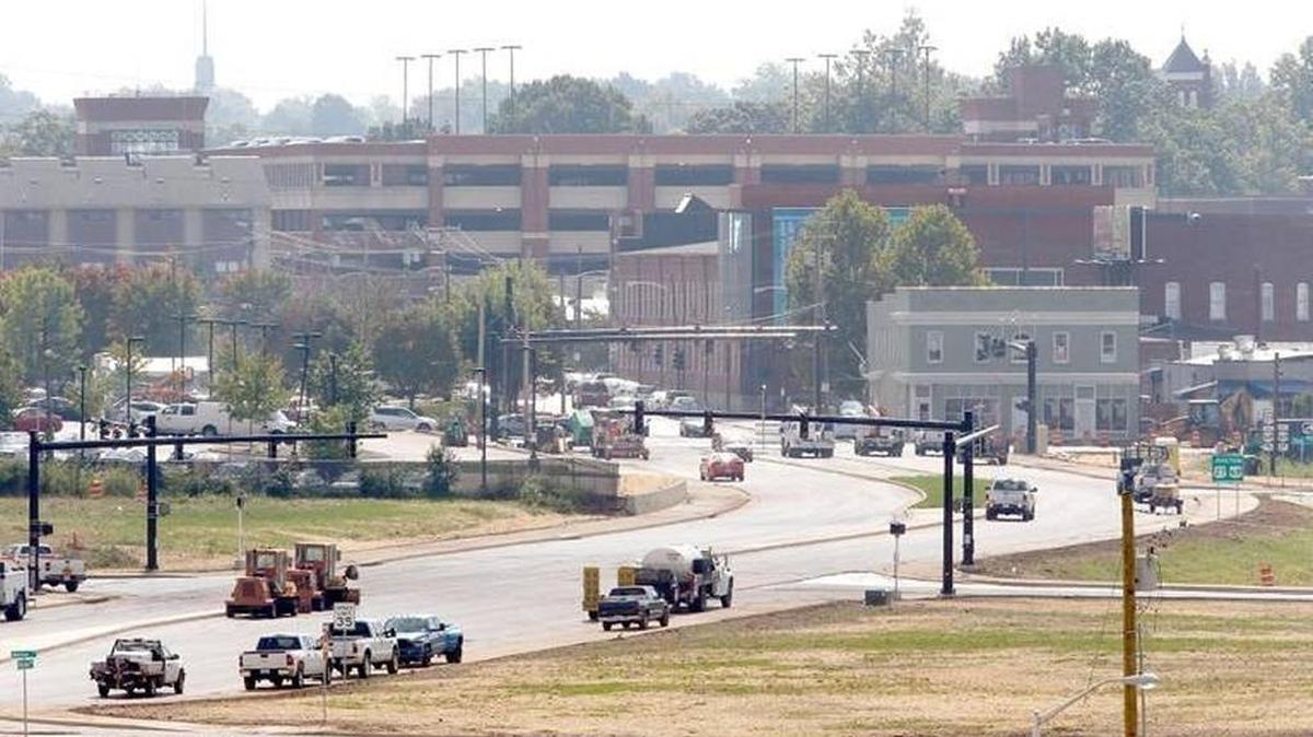 The extension road, Oliver Lewis Way, pictured here near the new intersection with South Broadway, opened in September.