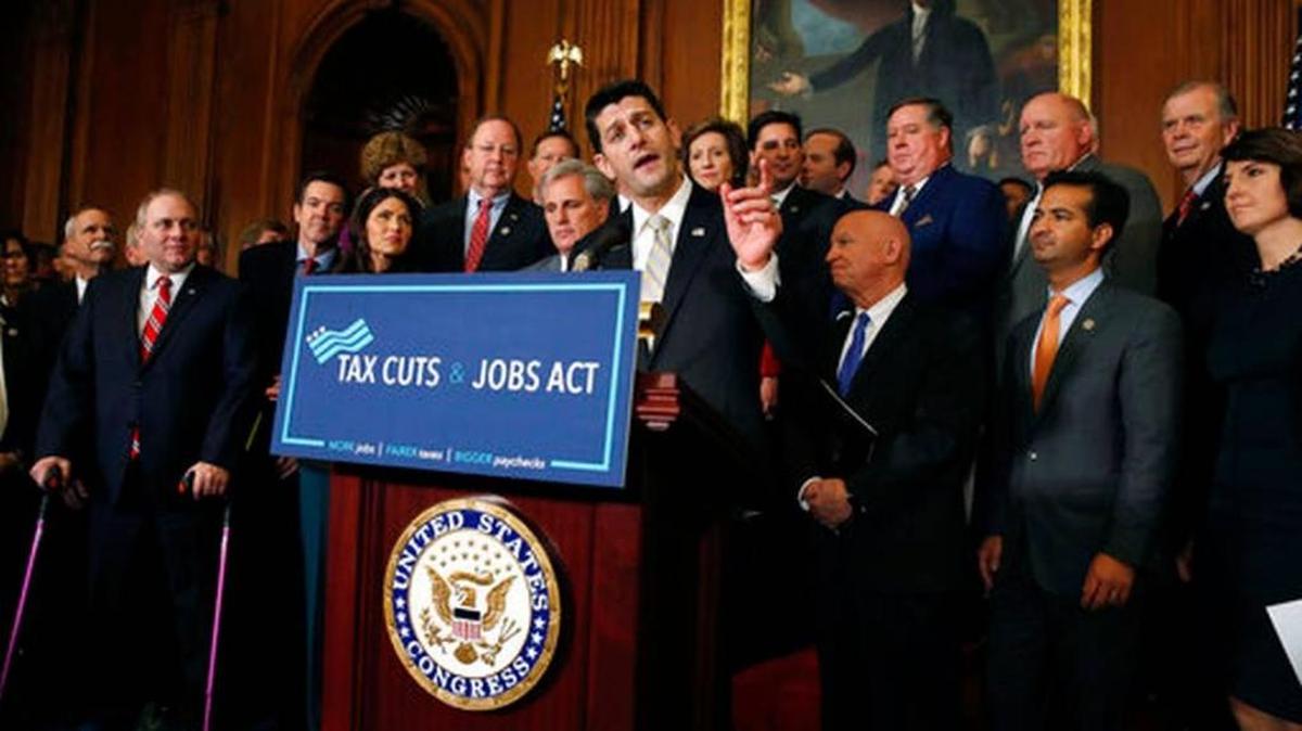 On Nov. 16, Speaker Paul Ryan and other House Republicans speak to the media after a vote on a tax code overhaul.