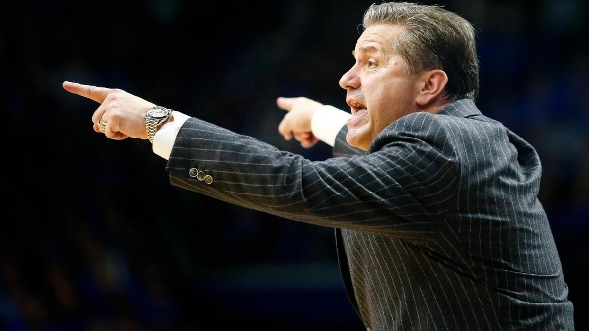 Kentucky Wildcats head coach John Calipari instructed the team during its 74-73 win against Texas A&M University at Rupp Arena on Tuesday.