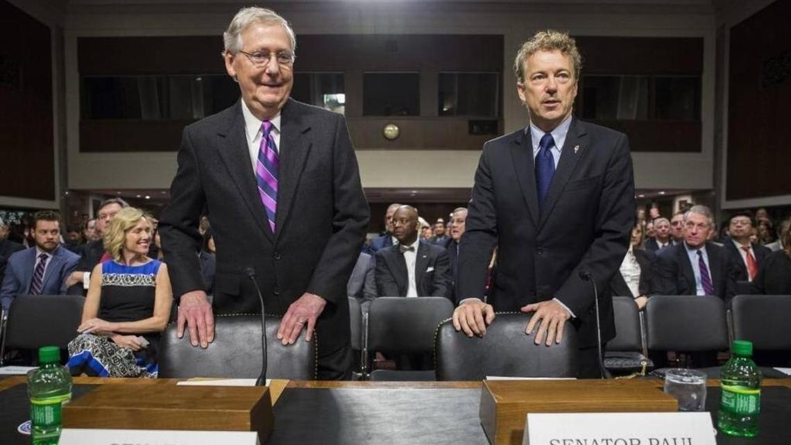 Senate Majority Leader Mitch McConnell, left, and Sen. Rand Paul on Capitol Hill.