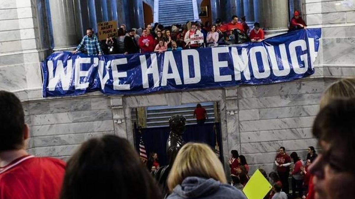After passage of SB 151, Kentucky teachers and others gather at the Capitol to protest in Frankfort on Friday.