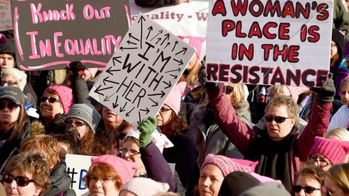 Protesters attended the 2018 Women’s March in Seneca Falls, N.Y., the site of the first women’s rights convention held in the U.S.