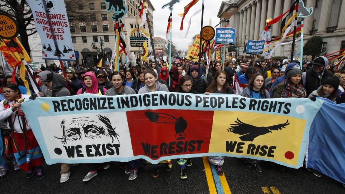 Demonstrators marched in Washington, D.C. in March for tribal rights. Celebration of Indigenious Peoples Day, instead of Columbus Day, is one example of embracing other cultures.