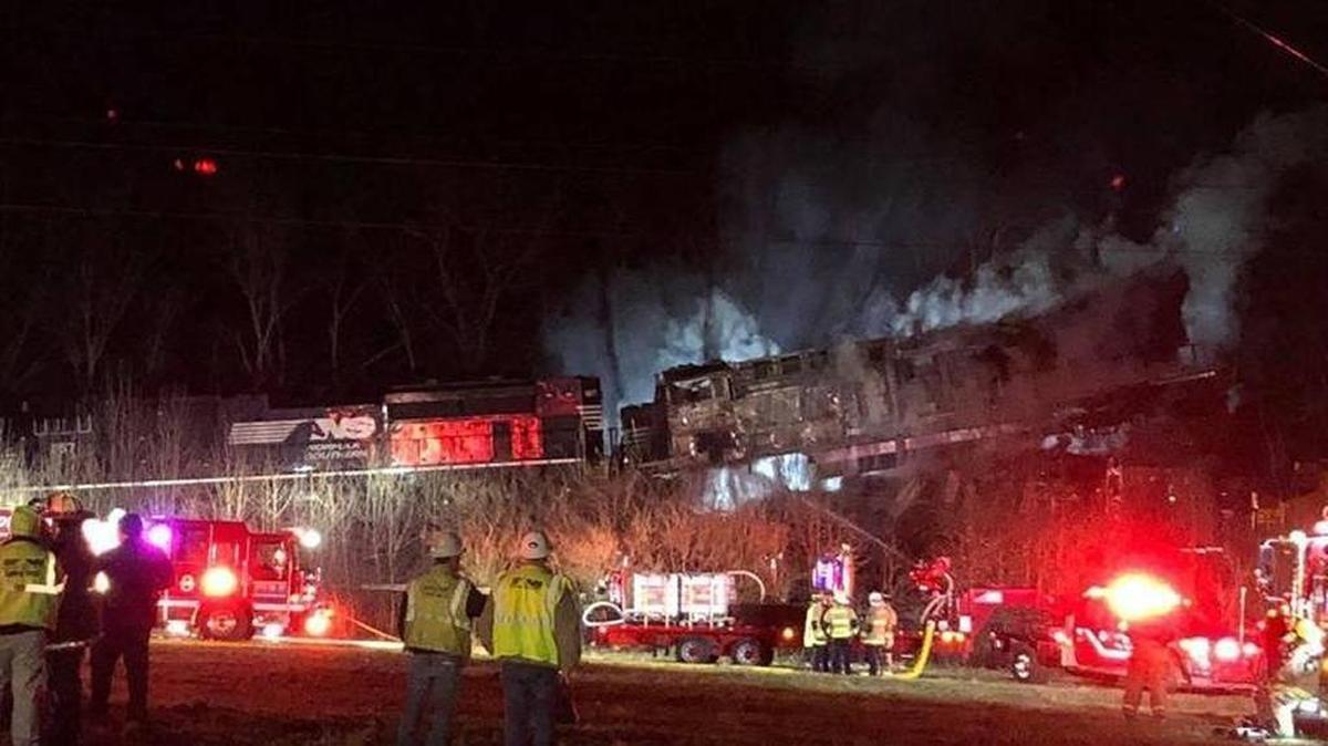 A fire was sparked after two trains collided in Scott County in March.