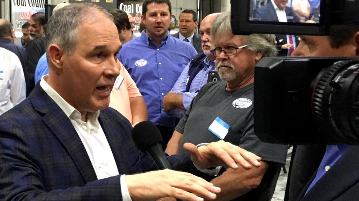 EPA Administrator Scott Pruitt talked to a reporter after speaking at Whayne Supply in Hazard on Oct. 9.