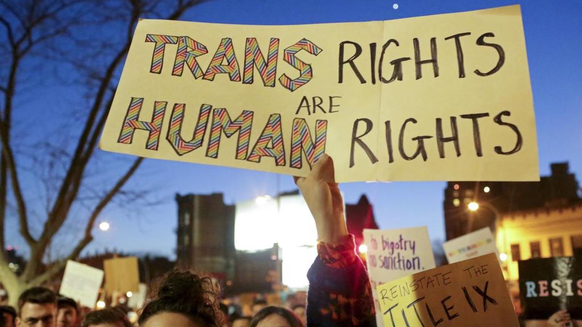 Demonstrators in New York City protested in February a Trump administration reversal of an Obama-era order allowing transgender students to use school bathrooms matching their gender identities. Activists also protested this week an unreleased Trump administration memo proposing a strict definition of gender based on a persons genitalia at birth.