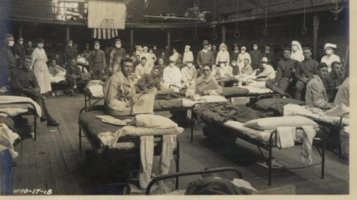 An October, 1918 photo of flu patients in the University of Kentucky gym