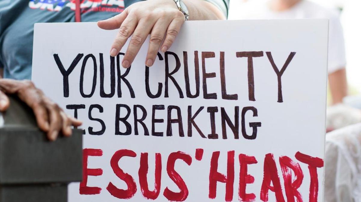 A protester held a sign at Saturday’s Keep Families Together Rally at the Oklahoma State Capitol Building. The rally was in protest of the Trump administration’s separation of families and internment of immigrant children.