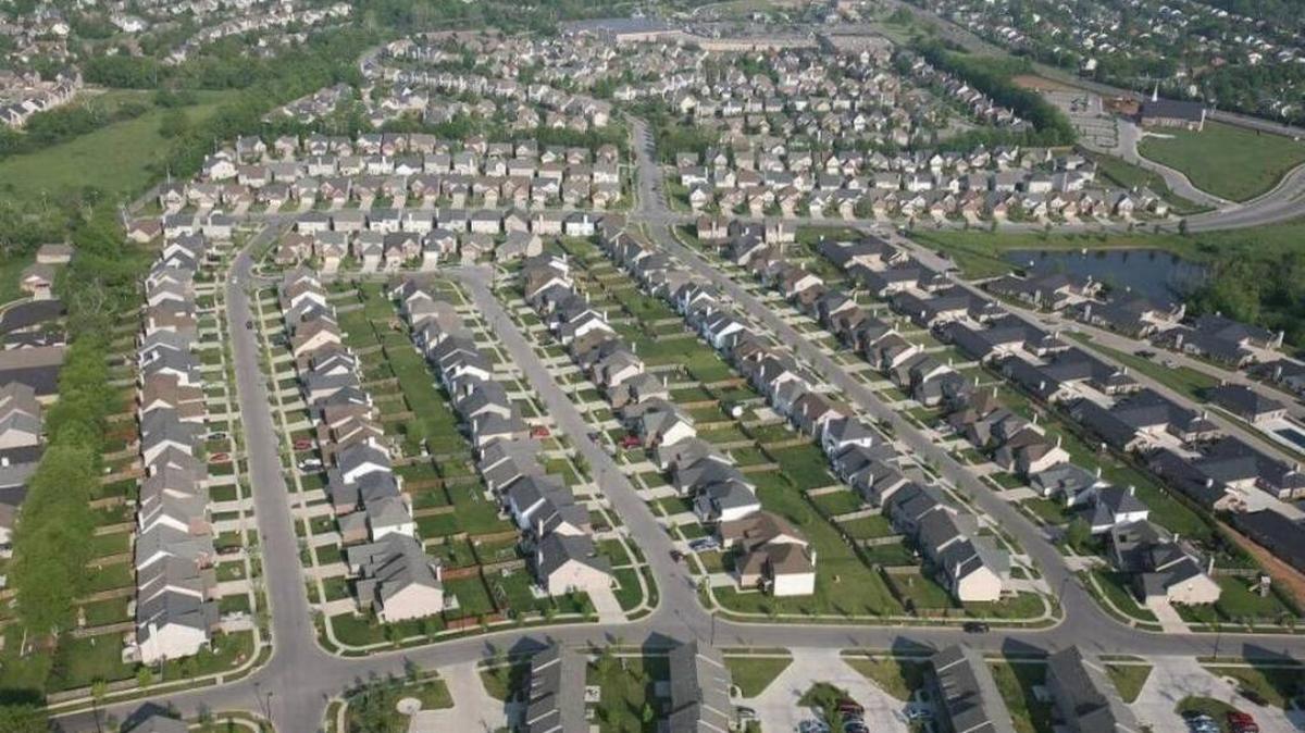 Aerial view of a subdivision near Man o’ War Boulevard in Lexington
