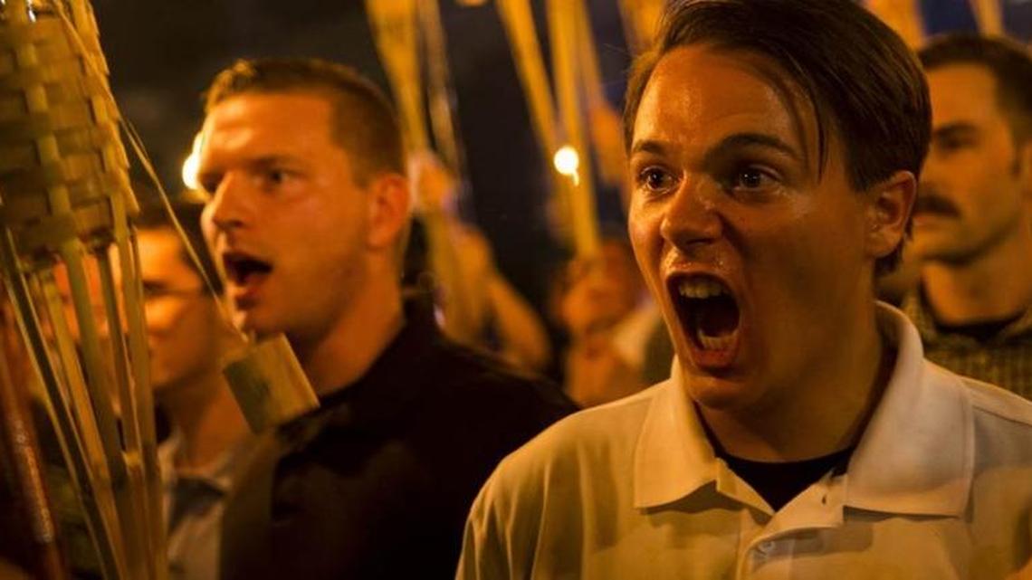 White nationalists shouted as they marched in Charlottesville in August.