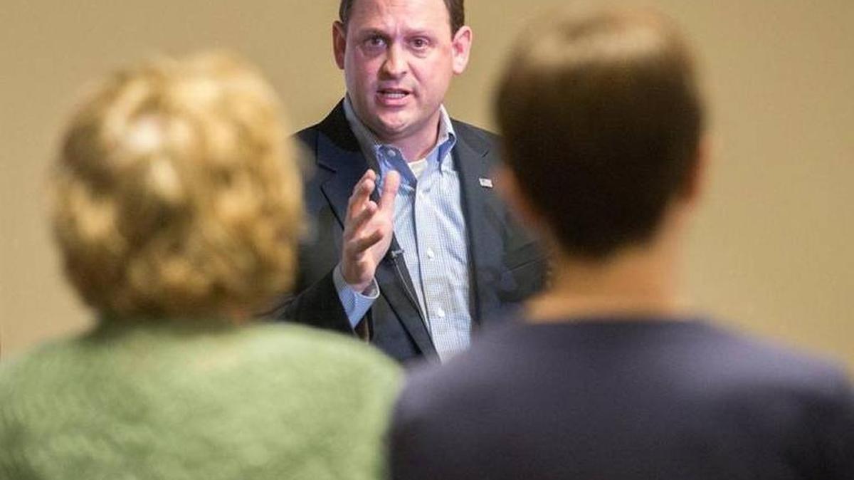 U.S. Rep. Andy Barr responds to questions and concerns during his Coffee with Constituents event in Richmond on March 18.