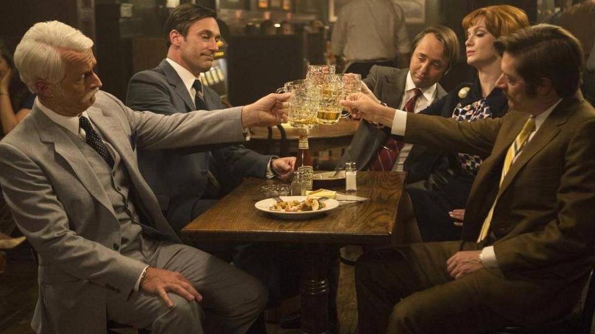 A scene from the final season of “Mad Men,” a fictional drama set in a simpler time (for men, anyway).