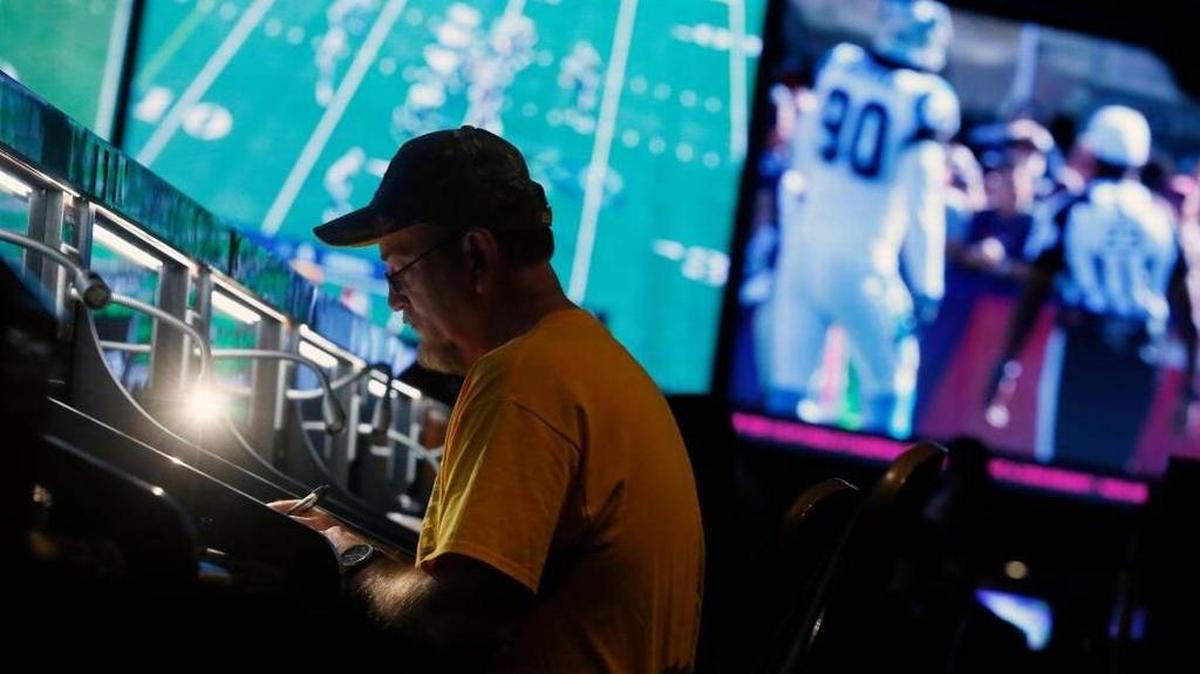 A 2017 photo at the Westgate SuperBook in Las Vegas, where wagering on college football games is rising.
