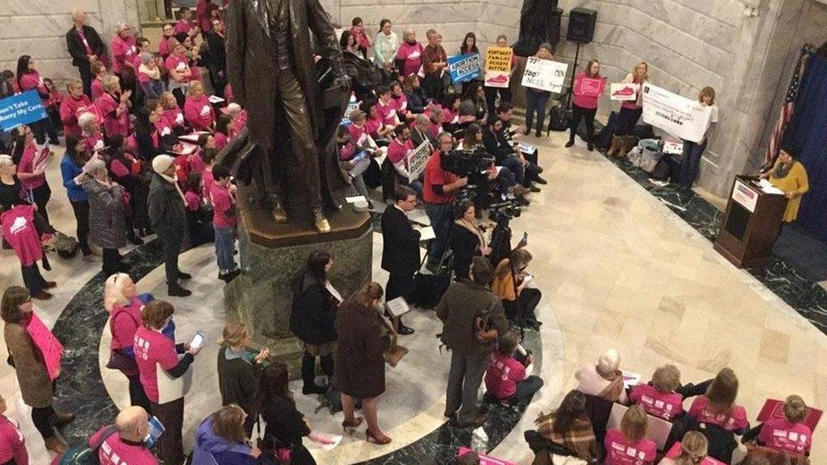 Supporters of reproductive rights rallied earlier this year in Kentucky’s Capitol Rotunda.