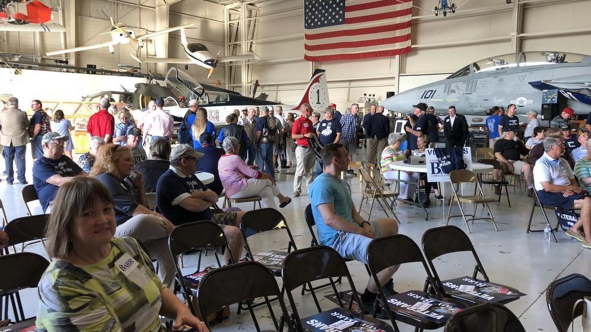 Some of the crowd at Veterans for Barr Rally held Aug. 29 at the Aviation Museum of Kentucky.
