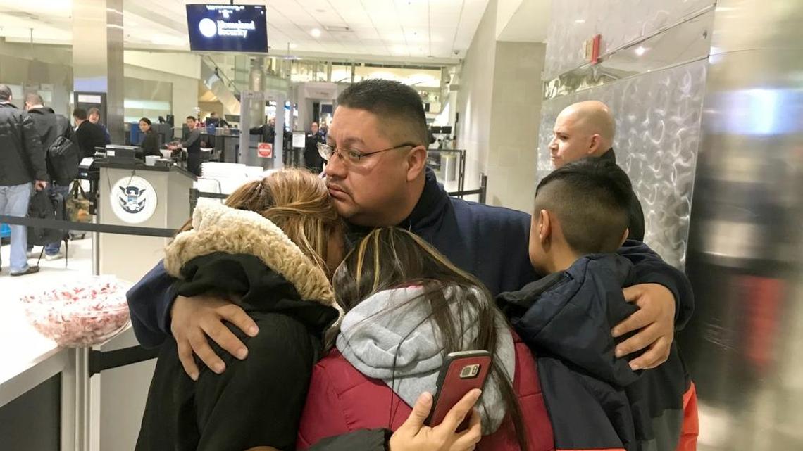 Landscaper Jorge Garcia hugged his wife, Cindy Garcia, and their two children at Detroit Metro Airport on Jan. 15, moments before boarding a flight to Mexico. Garcia, who had was brought her as a child and lived in the U.S. for nearly 30 years, was deported to Mexico.