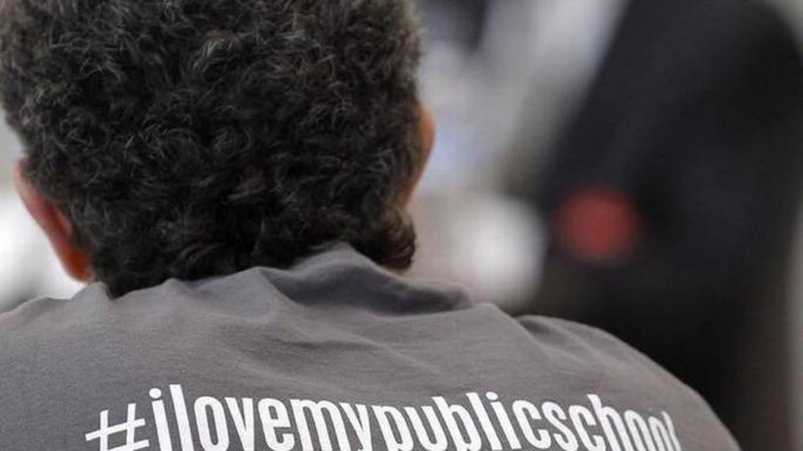 An educator’s shirt during a town hall meeting about the state pension crisis in the cafeteria at Frederick Douglass High School in Lexington in September.