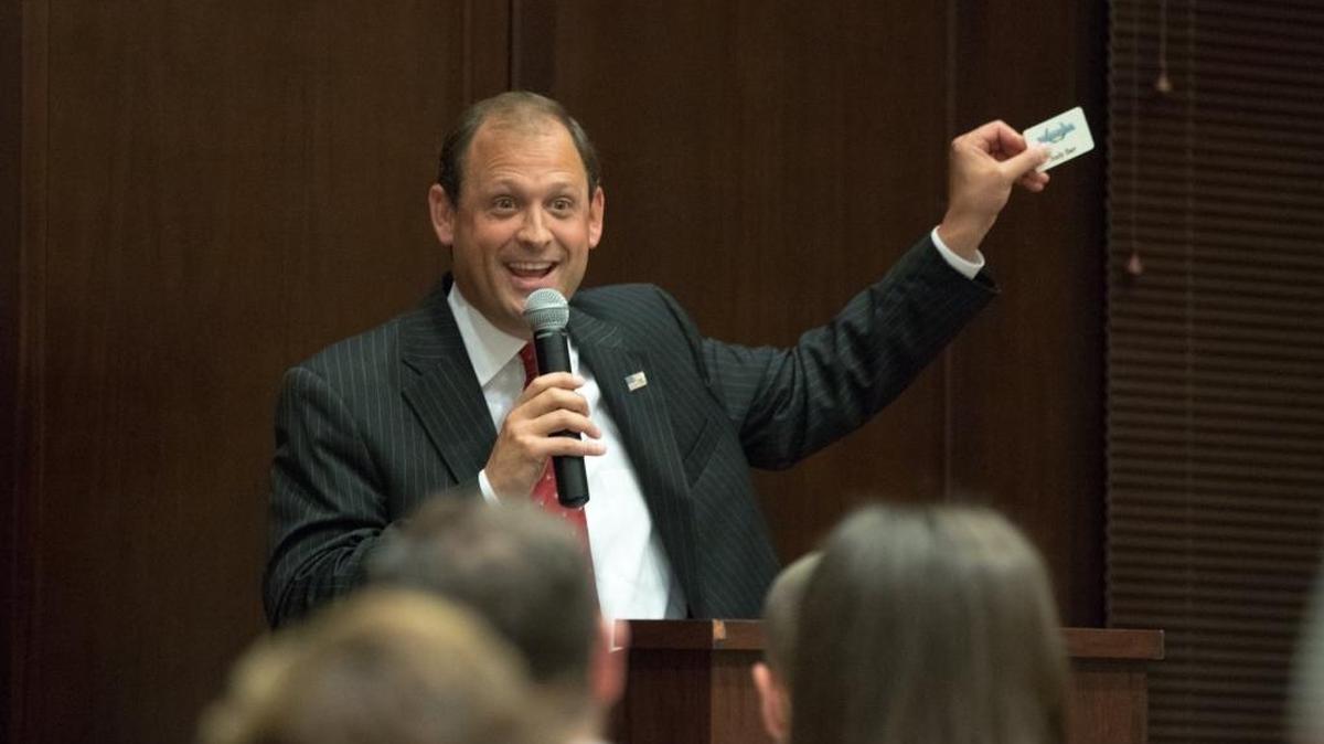 Congressman Andy Barr showed his name tag from when he was a member of the Lexington when he spoke before the group last summer.