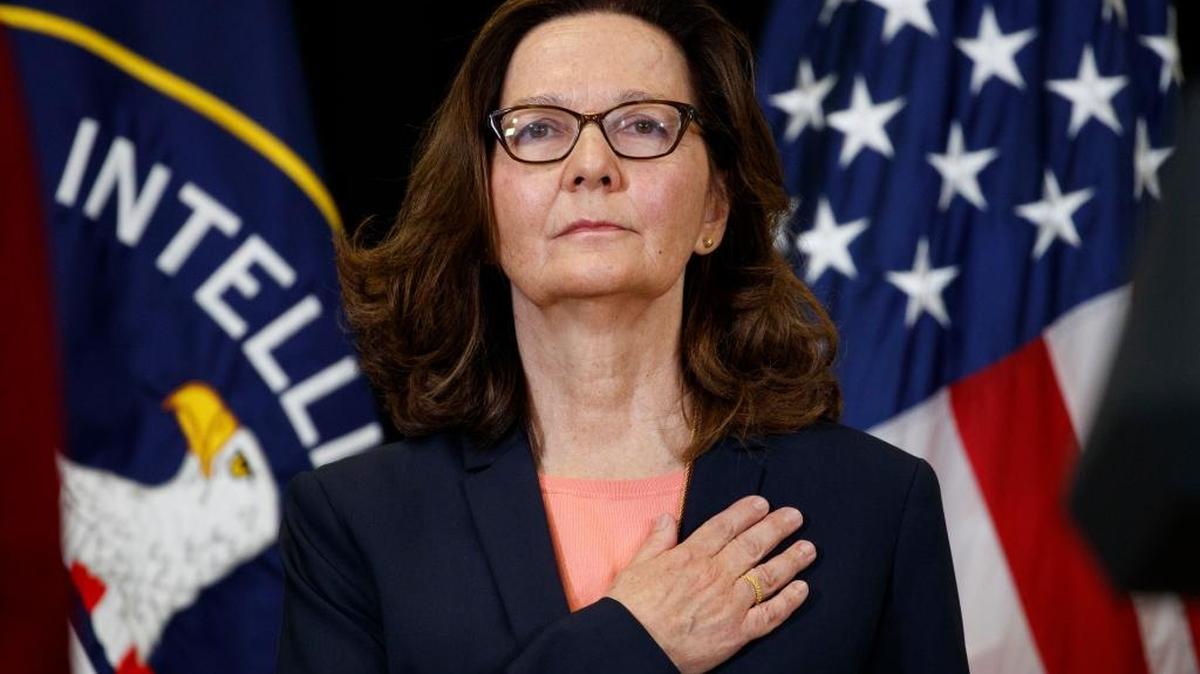 Central Intelligence Agency director Gina Haspel stood for the national anthem during her swearing-in ceremony on May 21.