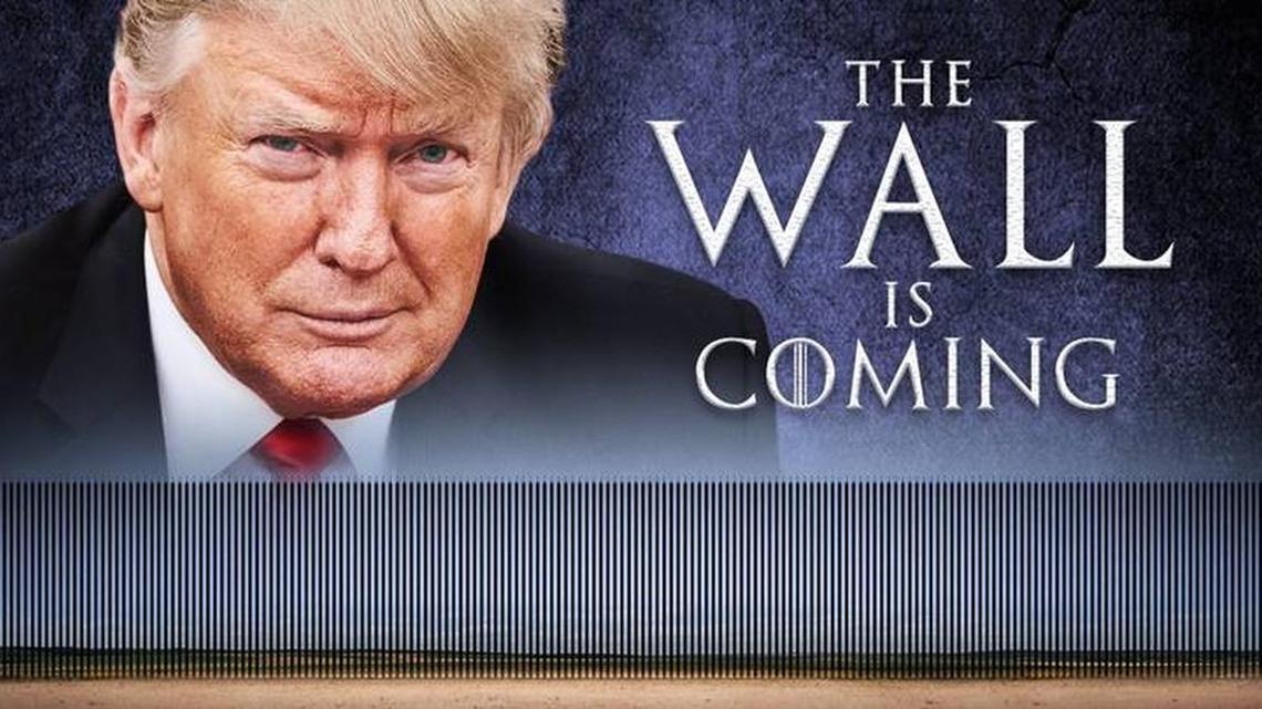 A poster President Donald Trump is using to promote his efforts to build a border wall