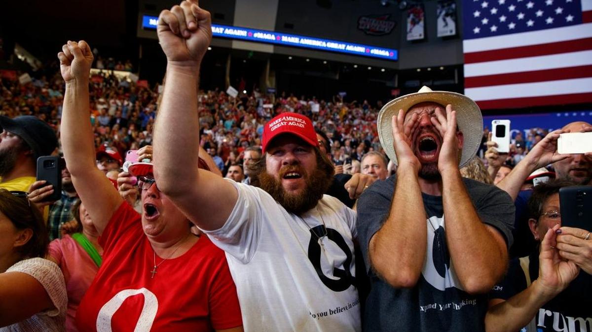 Supporters of President Donald Trump cheer as he arrives for a campaign rally, Wednesday, June 27, 2018, in Fargo, N.D. (AP Photo/Evan Vucci)