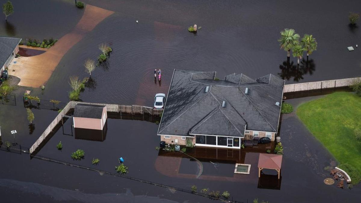Houses surrounded by water on Tuesday in the aftermath of Hurricane Irma in Callahan, Fla.