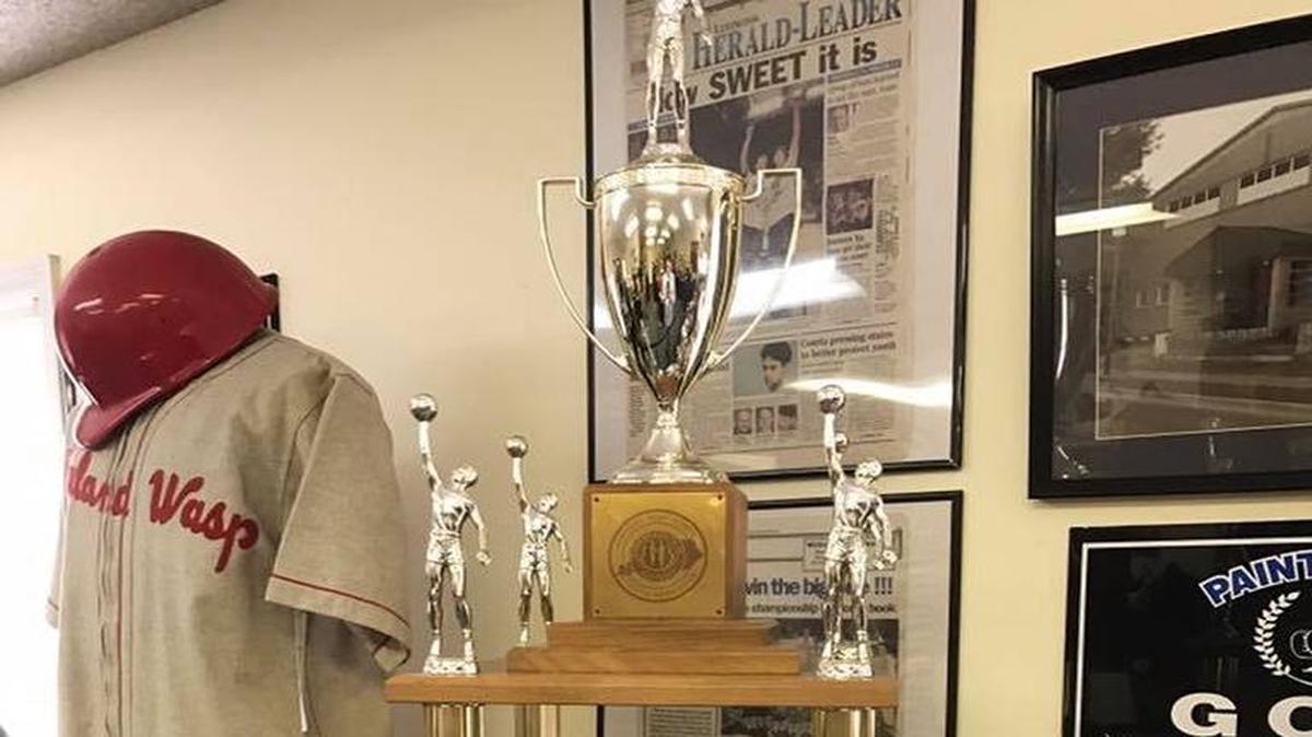 This is a display in the Smithsonian Museum’s Hometown Teams exhibit sponsored last month by the Wayland Historical Society in Floyd County and the Kentucky Humanities Council.