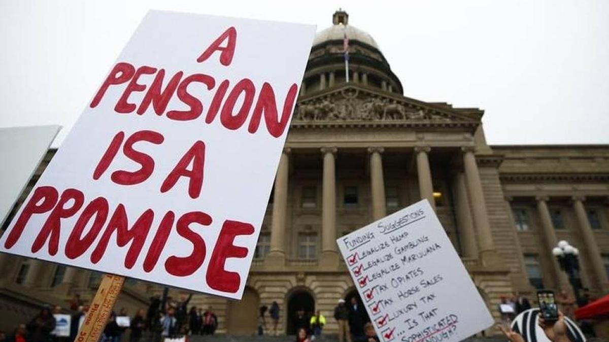 Demonstrators rallied Nov. 1 at the Capitol against earlier Republican pension reform plans.