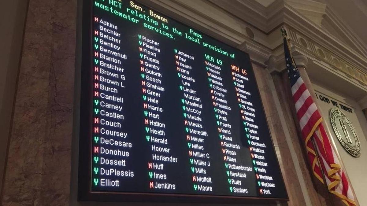 An electronic board displayed the vote tally on Senate Bill 151, a pension overhaul bill, in the Kentucky House of on March 29.