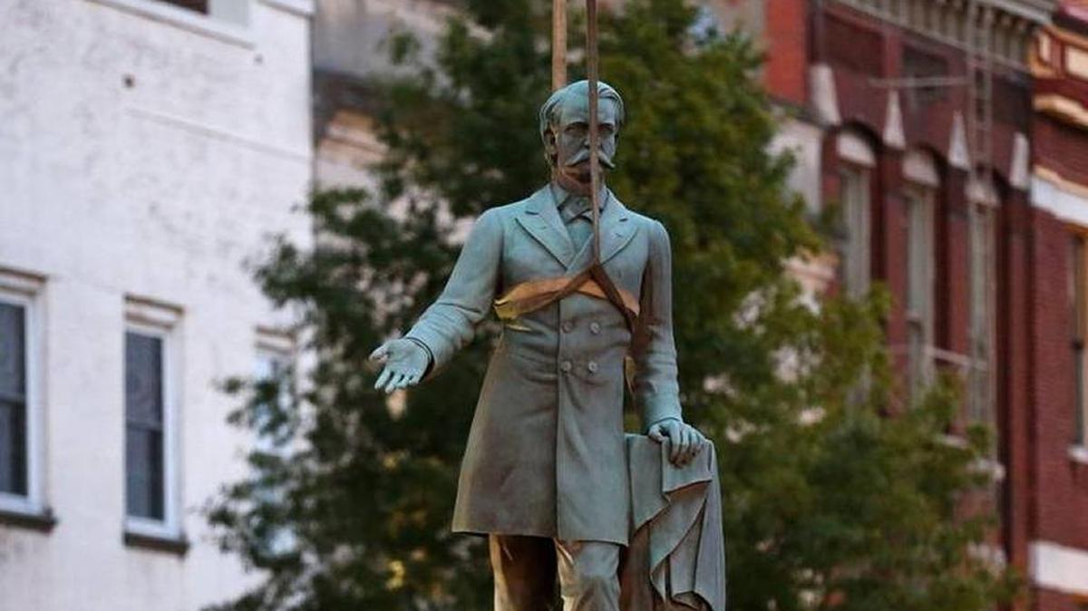 The John C. Breckinridge monument was one of two Confederate statues removed Oct. 17 from the lawn of the old Fayette County courthouse in Lexington. The statues were moved to storage until the city finalizes details of an agreement with the Lexington Cemetery.