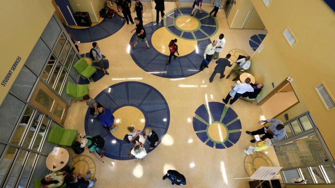 Guests toured the new building as students went to and from class during the 2014 opening of the Bluegrass Community and Technical College campus on Newtown Pike and Fourth Street in Lexington.