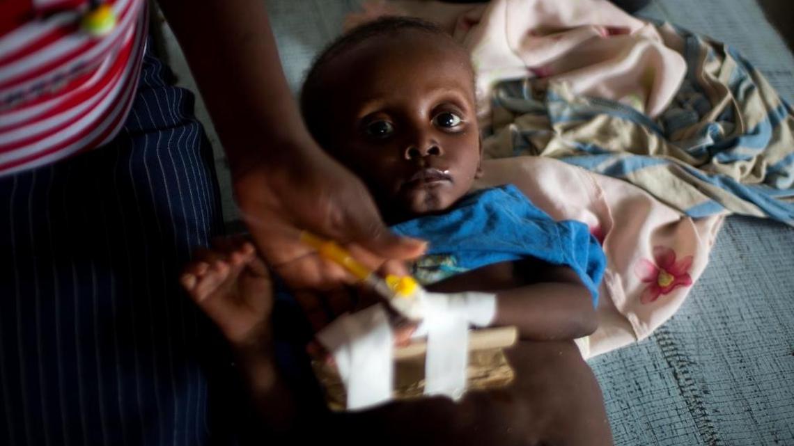 A 13-months-old victim of cholera received treatment at the state hospital in Jeremie, Haiti, after Hurricane Matthew in October.