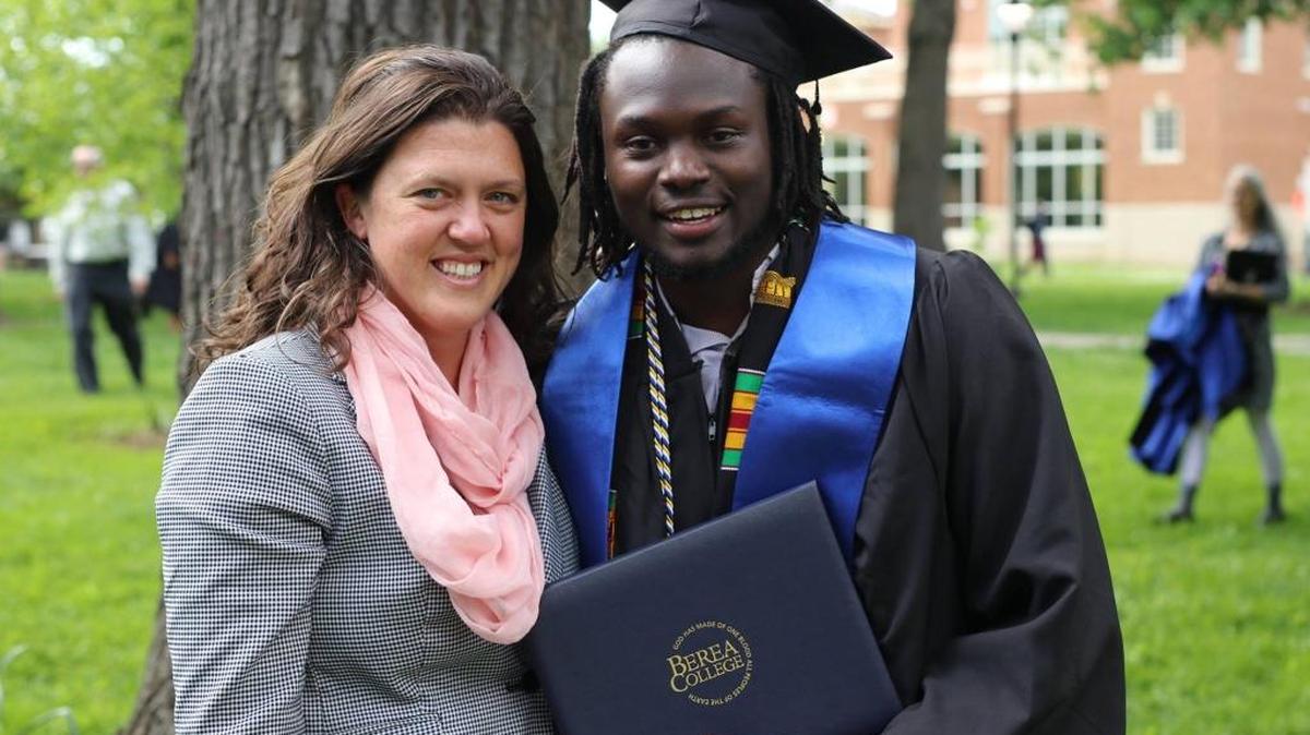 Deborah Payne with Berea College graduate David Nakabaale from Uganda.