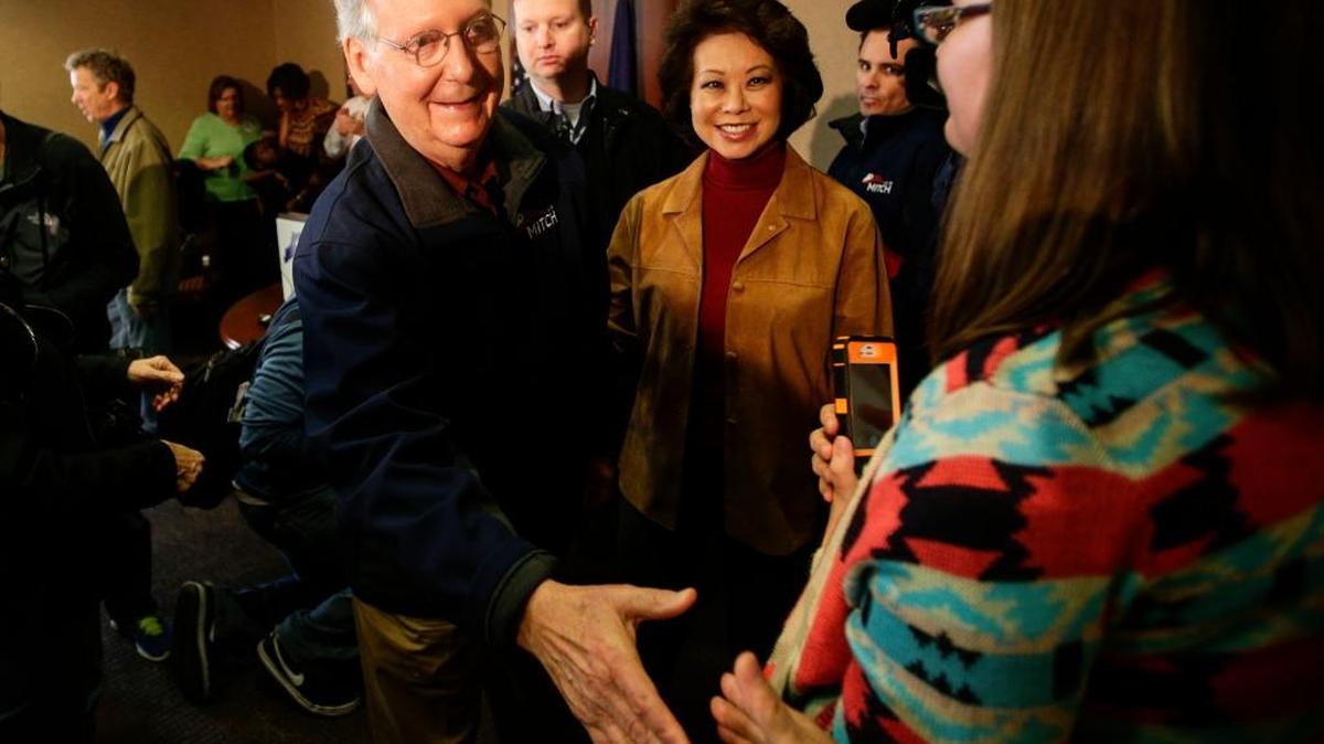 Sen. Mitch McConnell with his wife former Labor Secretary Elaine Chao made a campaign stop in November 2014.