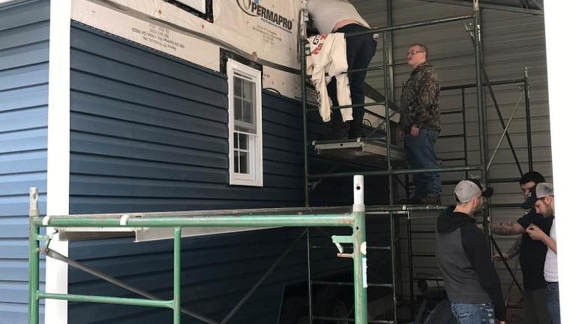 The tiny house built by students in Knott County nears completion.