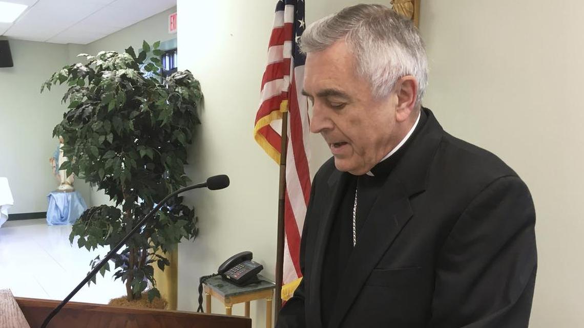 The Most Rev. Ronald Gainer, the Roman Catholic bishop of the diocese of Harrisburg, Pa., discusses child sexual abuse by clergy and a decision by the diocese to remove names of bishops going back to the 1940s after concluding they did not respond adequately to abuse allegations, during an Aug. 1 news conference in Harrisburg, Pa. Gainer served as bishop of the Lexington diocese from 2003-2014.