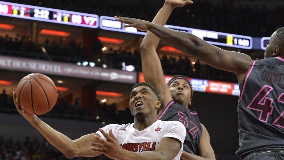 Donovan Mitchell (45) is Louisville’s leading scorer at 15.7 points per game.