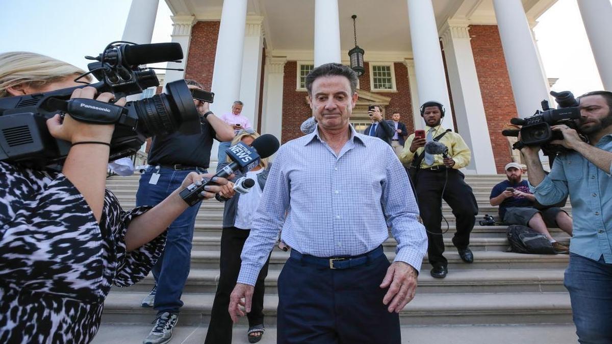 Louisville men’s basketball coach Rick Pitino leaves Grawemeyer Hall after having a meeting with the university’s interim president Greg Postel, Wednesday, Sept. 27, 2017, in Louisville. Ky. Louisville announced Wednesday that they have placed Pitino and athletic director Tom Jurich on administrative leave amid a federal bribery investigation.