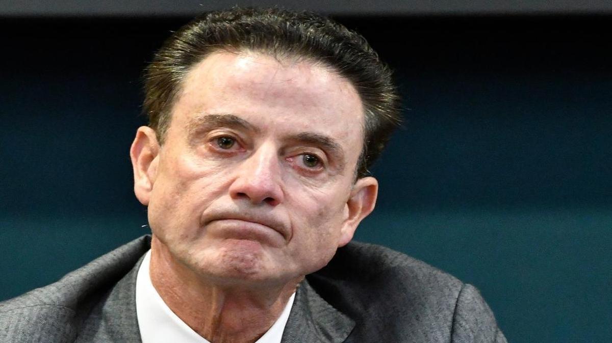 In this Oct. 20, 2016, file photo, Louisville coach Rick Pitino reacts to a question during an NCAA college basketball press conference in Louisville.