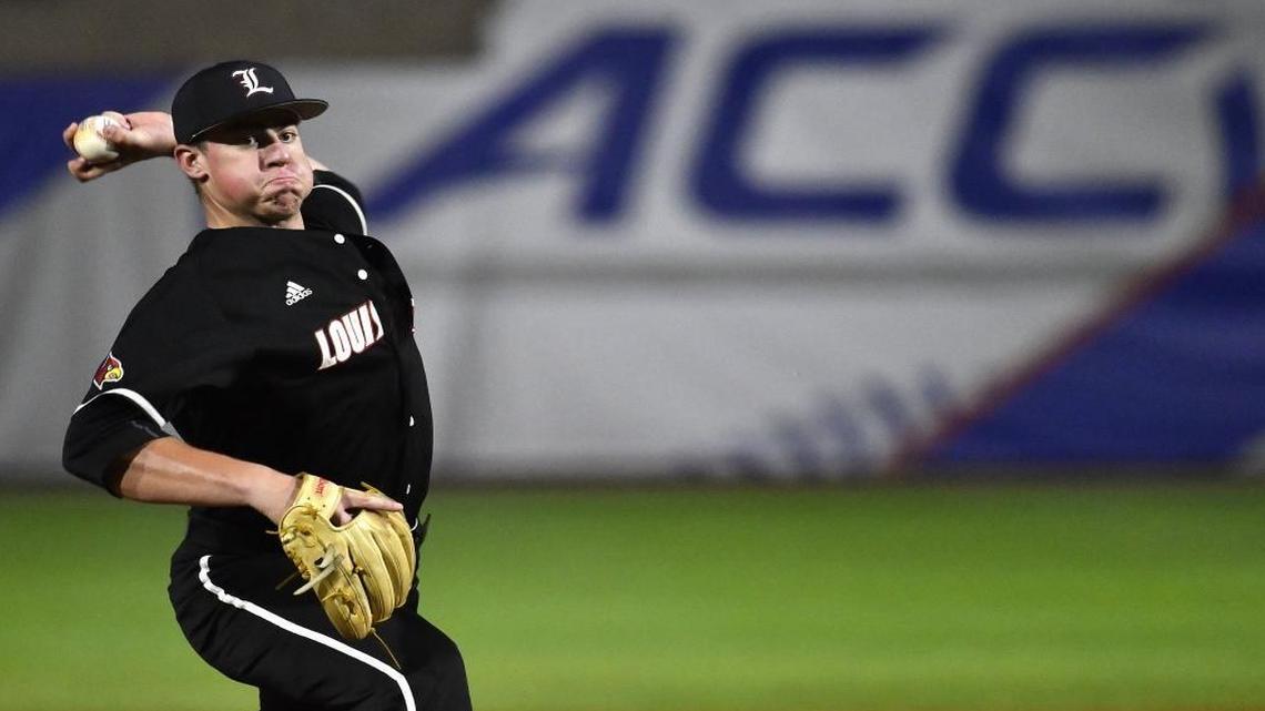 Louisville pitcher Brendan McKay pitches against Notre Dame on May 25.