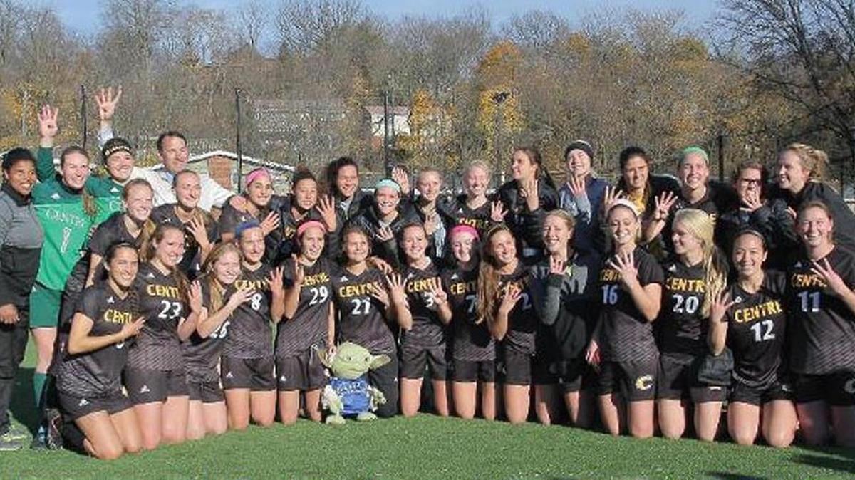 Centre College celebrated its 4-0 victory over Calvin in the NCAA Elite Eight at Pittsburgh, Pa., on Nov. 21.