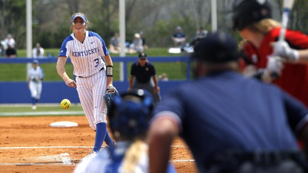 Kentucky's Grace Baalman threw Sunday against No. 6 Georgia at John Cropp Stadium.
