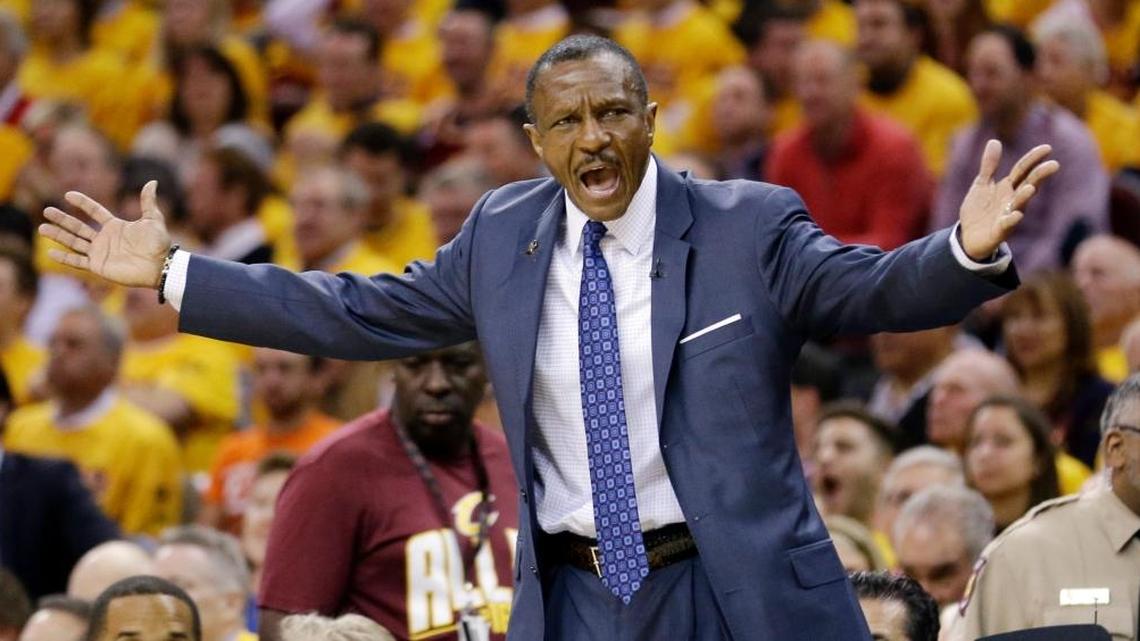 Toronto Raptors Coach Dwane Casey, who gestured during the first half against the Cleveland Cavaliers in Game 1 of the Eastern Conference finals on Tuesday, was fined for his remarks about the officiating after Game 3.